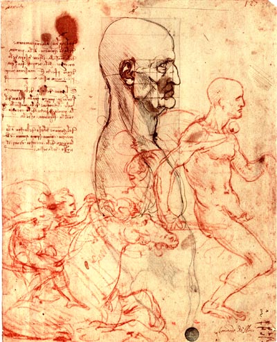 Profile of a man squared for proportion and studies of Horseman.